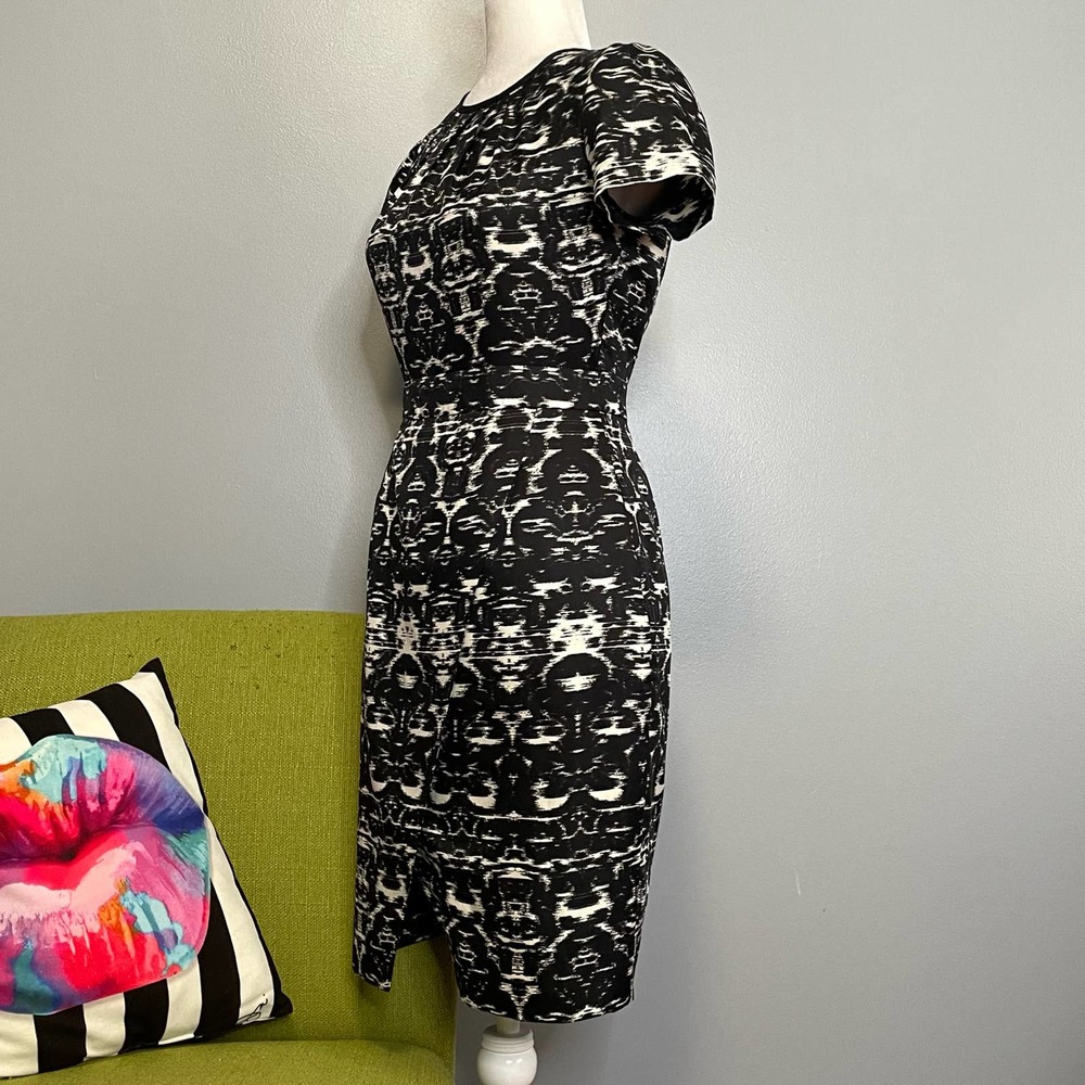 J Crew Blurred Ikat Black White Sheath Dress 0 Work Cocktail - Picture 3 of 6